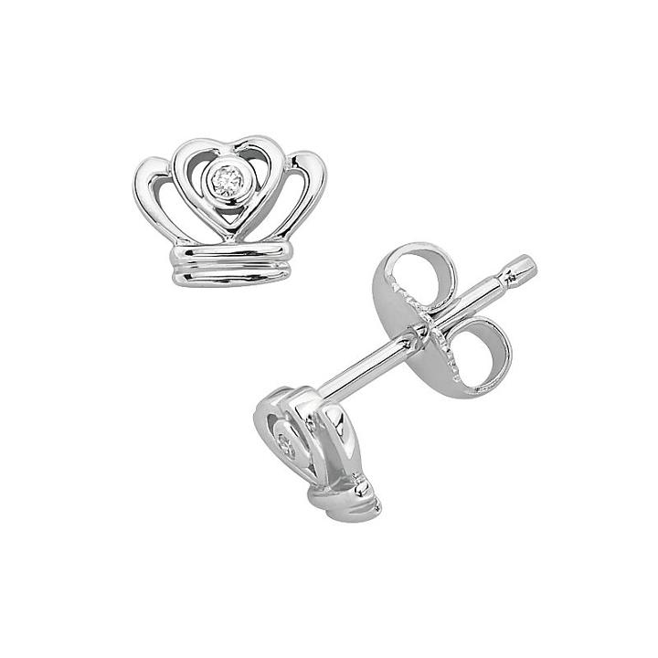 Little Diva Diamonds Sterling Silver Diamond Accent Crown Stud Earrings - Kids, Girl's, White