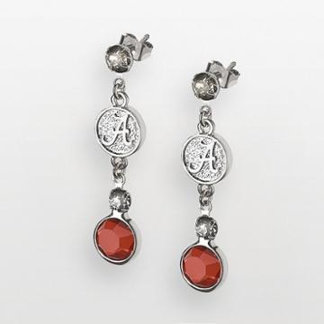 Alabama Crimson Tide Silver Tone Crystal Logo Linear Drop Earrings, Women's, Red
