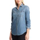 Women's Chaps Star Chambray Shirt, Size: Xs, Blue