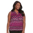 Plus Size Dana Buchman Print Splitneck Tank, Women's, Size: 3xl, Dark Pink
