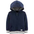 Toddler Boy Oshkosh B'gosh&reg; Striped Hem Knit Zip Hoodie, Size: 3t, Med Blue