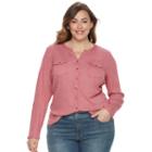 Sonoma Goods For Life, Plus Size &trade; Ribbed Roll-tab Top, Women's, Size: 3xl, Light Red