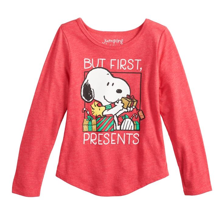 Girls 4-10 Jumping Beans&reg; Peanuts Snoopy But First, Presents Graphic Tee, Size: 5, Med Red