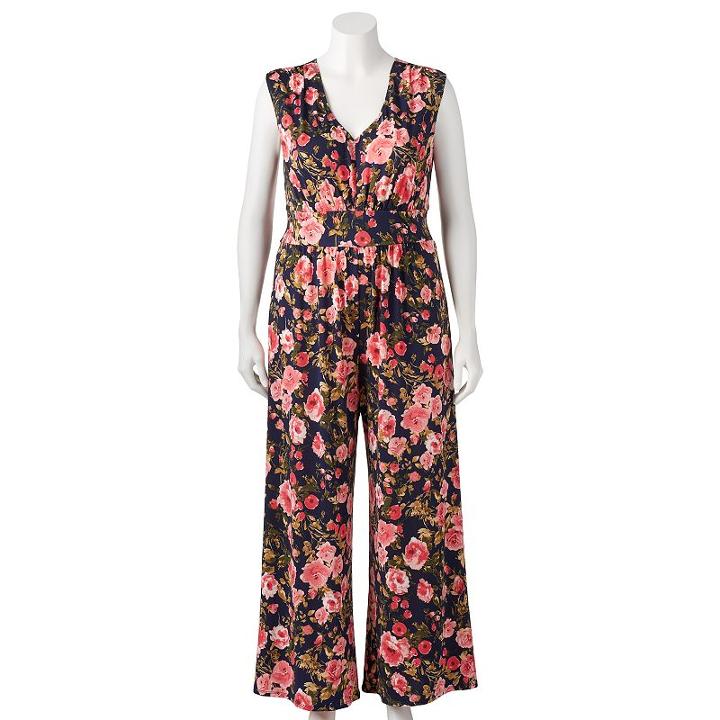 Juniors' Plus Size Wrapper Wide Leg Floral Print Jumpsuit, Girl's, Size: 3xl, Blue Other