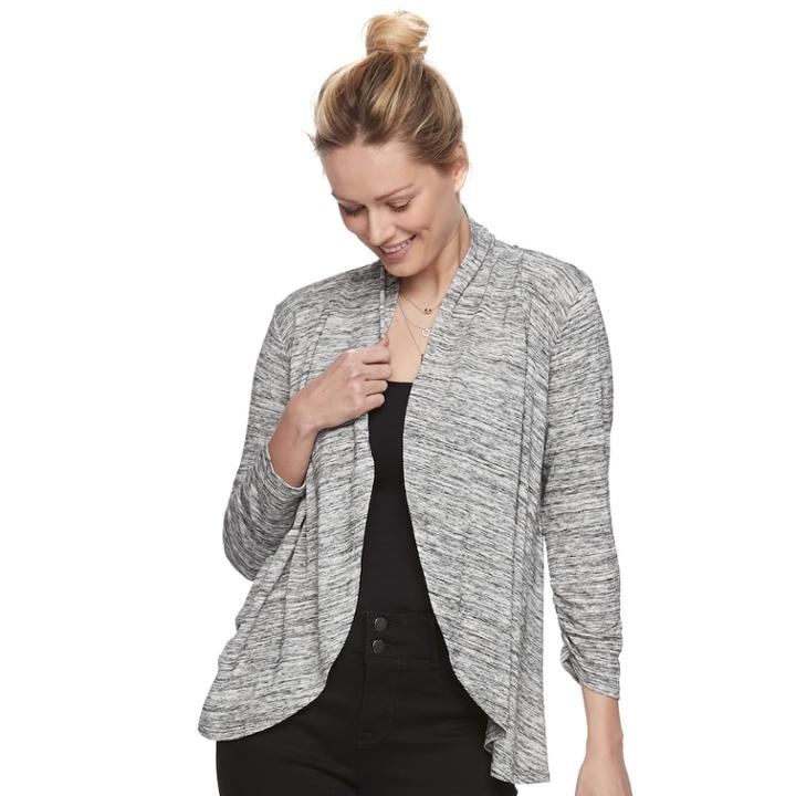 Women's Apt. 9&reg; Ruched Sleeve Open-front Cardigan, Size: Xs, Black