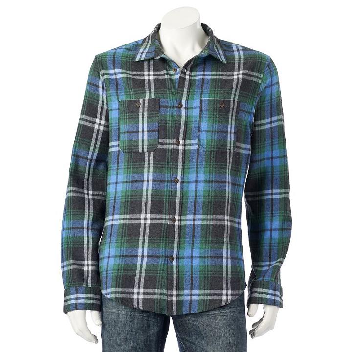 Big & Tall Urban Pipeline&reg; Plaid Flannel Button-down Shirt, Men's, Size: M Tall, Dark Grey
