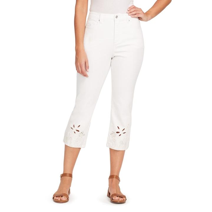 Women's Gloria Vanderbilt Amanda Lace-hem Capri Jeans, Size: 14, White