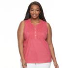 Plus Size Croft & Barrow&reg; Striped Henley Tank, Women's, Size: 2xl, Brt Red