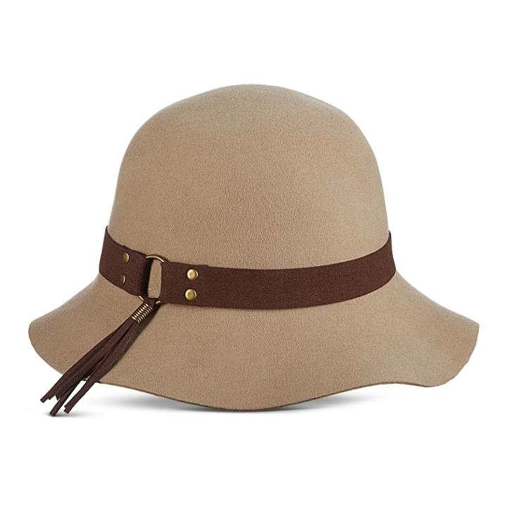 Women's Scala Faux Suede Trim Raw Edge Cloche Hat, Lt Brown