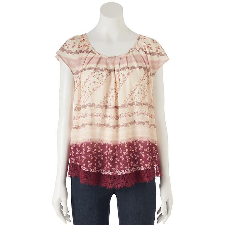 Women's Lc Lauren Conrad Pleated Lace Top, Size: Medium, White