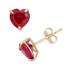 Lab-created Ruby 10k Gold Heart Stud Earrings, Women's, Red