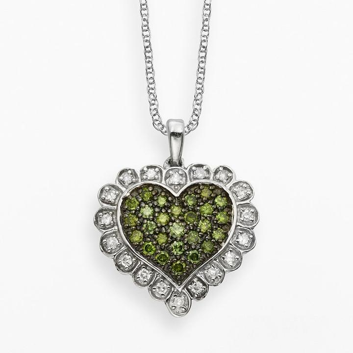 Sterling Silver 1/2-ct. T.w. Green And White Diamond Scalloped Heart Pendant, Women's, Size: 18