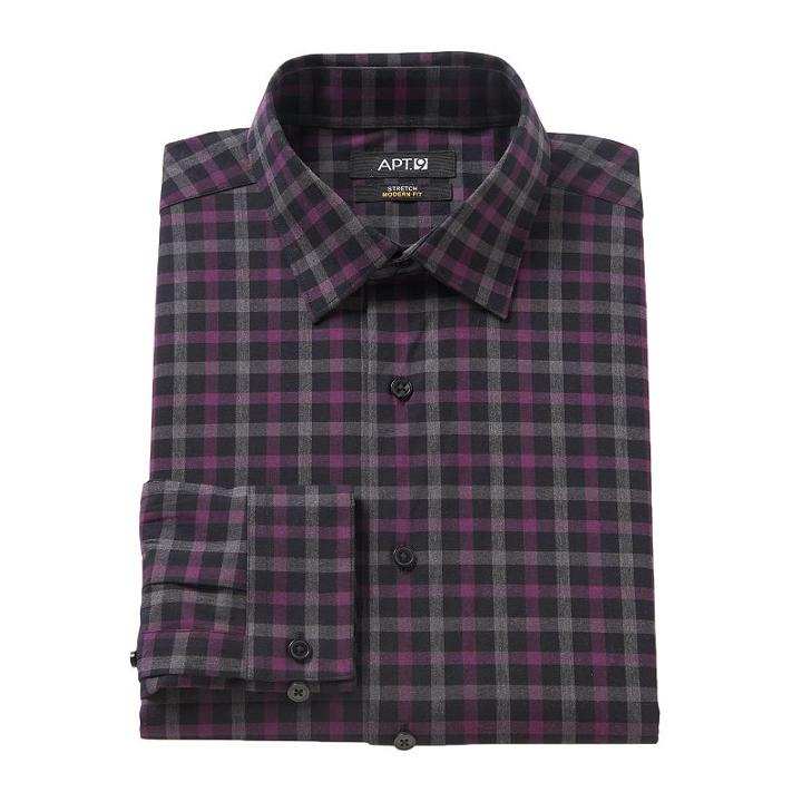 Men's Apt. 9&reg; Modern-fit Patterned Stretch Dress Shirt, Size: 16-34/35, Med Purple