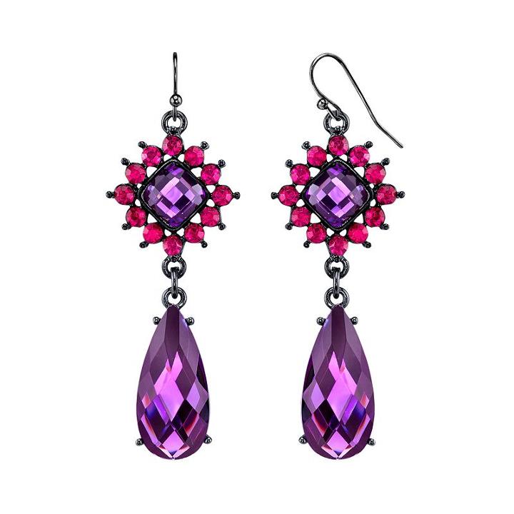 1928 Nickel Free Starburst & Faceted Teardrop Earrings, Women's, Purple