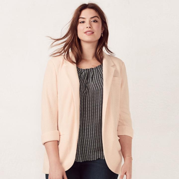 Plus Size Lc Lauren Conrad Notch Collar Blazer, Women's, Size: 16 W, Lt Beige