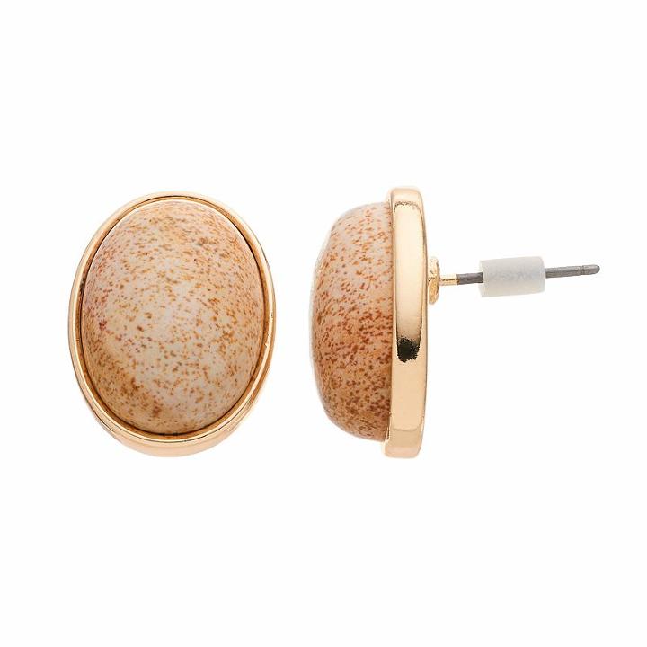 Brown Oval Cabochon Stud Earrings, Women's