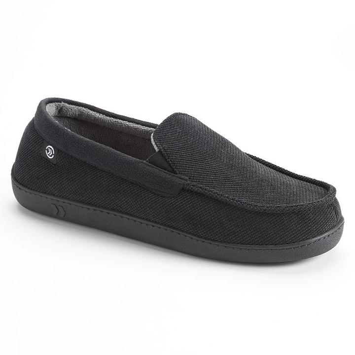 Isotoner Men's Corduroy Gel Memory Foam Boater Slippers, Size: Xxl, Black