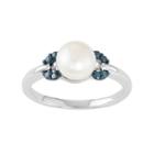 Freshwater Cultured Pearl & Blue Diamond Accent Sterling Silver Ring, Women's, Size: 6