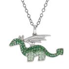 Artistique Sterling Silver Crystal Dragon Pendant Necklace, Women's, Green