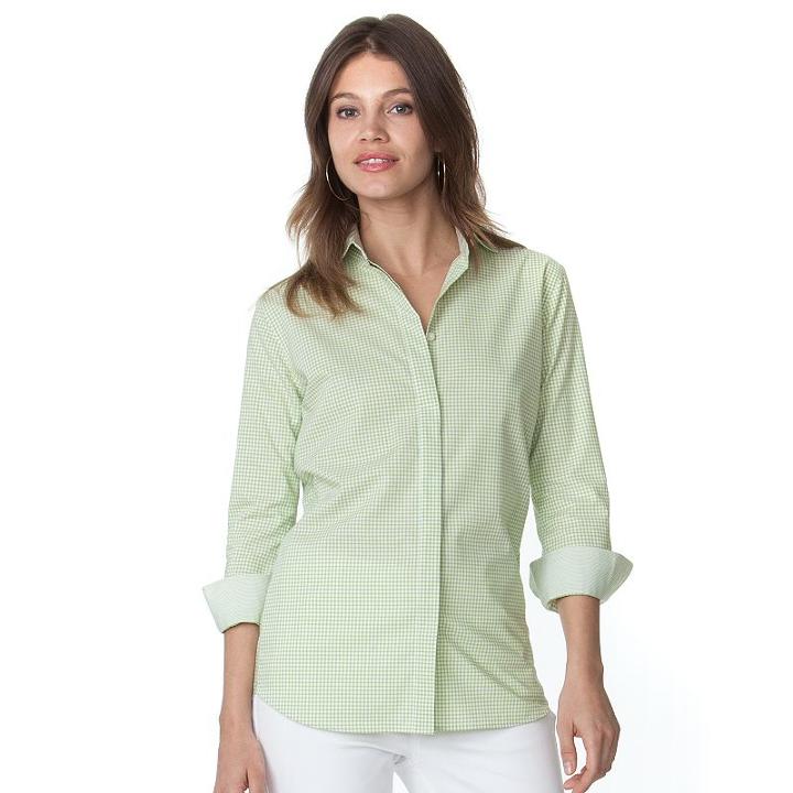 Women's Chaps Notchneck Button-down Top, Size: Large, Green Oth