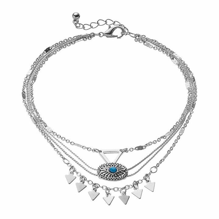 Mudd&reg; Aqua Stone & Triangle Multi Strand Anklet, Women's, Turq/aqua