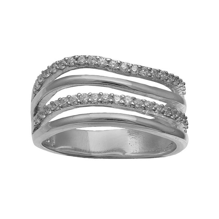 Primrose Sterling Silver Cubic Zirconia Multi Row Ring, Women's, Size: 9, White