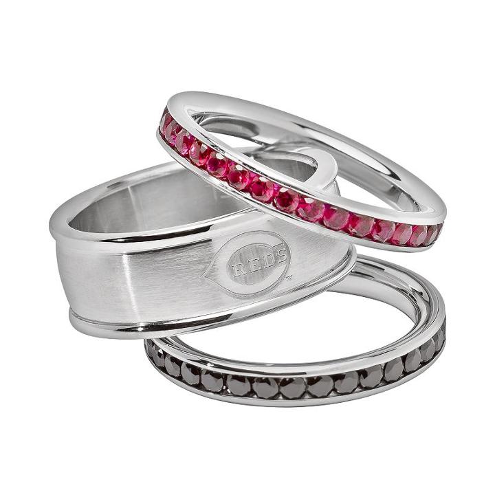 Logoart Cincinnati Reds Stainless Steel Crystal Stack Ring Set, Women's, Size: 6, Multicolor
