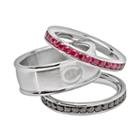 Logoart Cincinnati Reds Stainless Steel Crystal Stack Ring Set, Women's, Size: 6, Multicolor