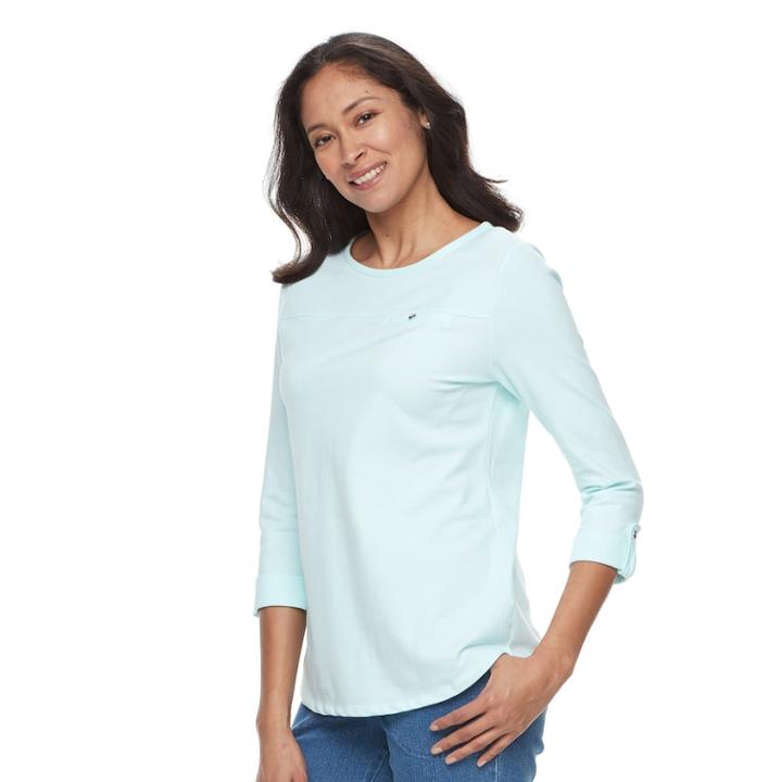 Women's Croft & Barrow&reg; Roll-tab Pique Top, Size: Medium, Turquoise/blue (turq/aqua)