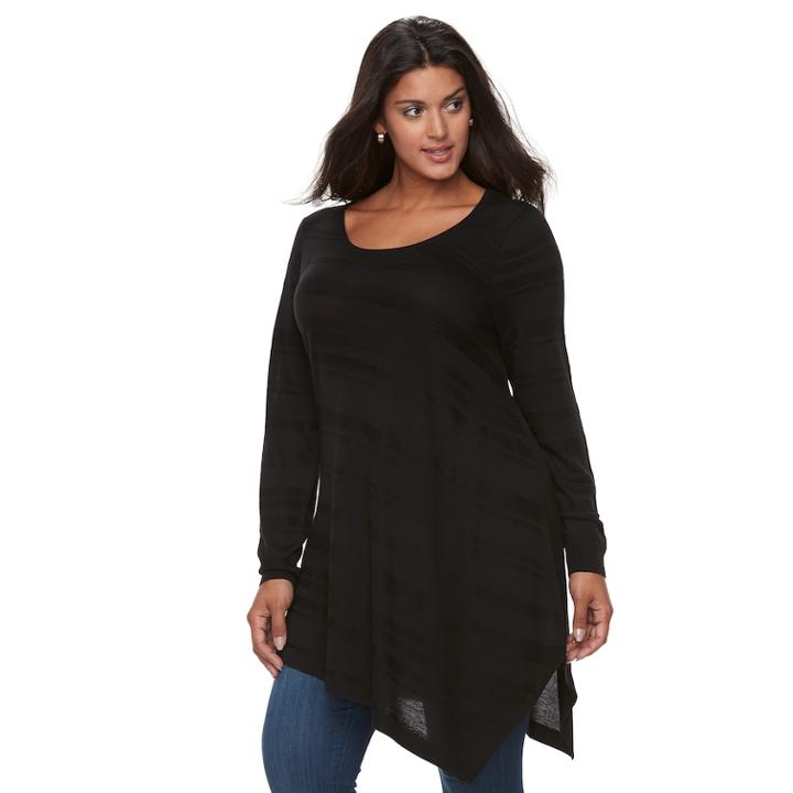 Plus Size Apt. 9&reg; Textured Asymmetric Hem Tunic Top, Women's, Size: 1xl, Black
