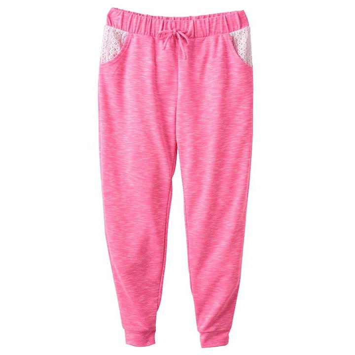 Girls Plus Size So&reg; Crochet Pocket Jogger Pants, Girl's, Size: 20 1/2, Brt Pink