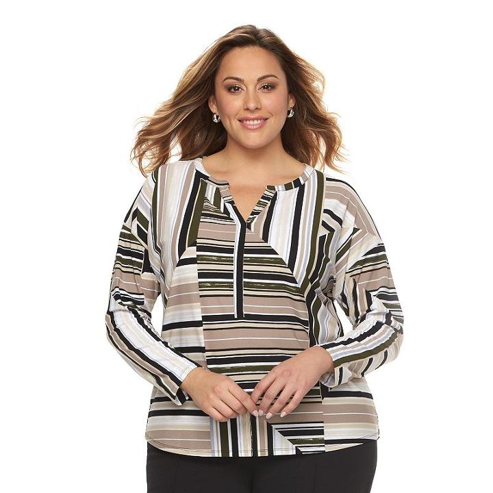 Plus Size Dana Buchman Splitneck Crepe Top, Women's, Size: 3xl, Dark Green