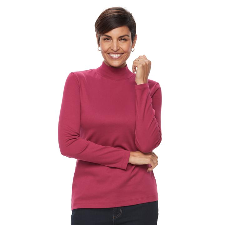 Women's Croft & Barrow&reg; Long Sleeve Mockneck Top, Size: Small, Pink