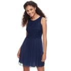 Juniors' Speechless Sequin Lace Chiffon Skater Dress, Teens, Size: 13, Dark Blue
