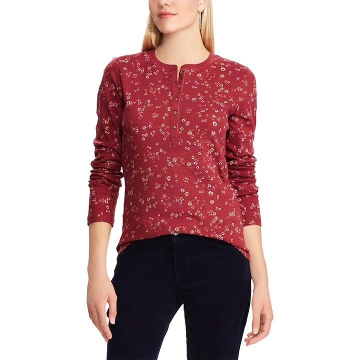 Women's Chaps Floral Henley Top, Size: Small, Red