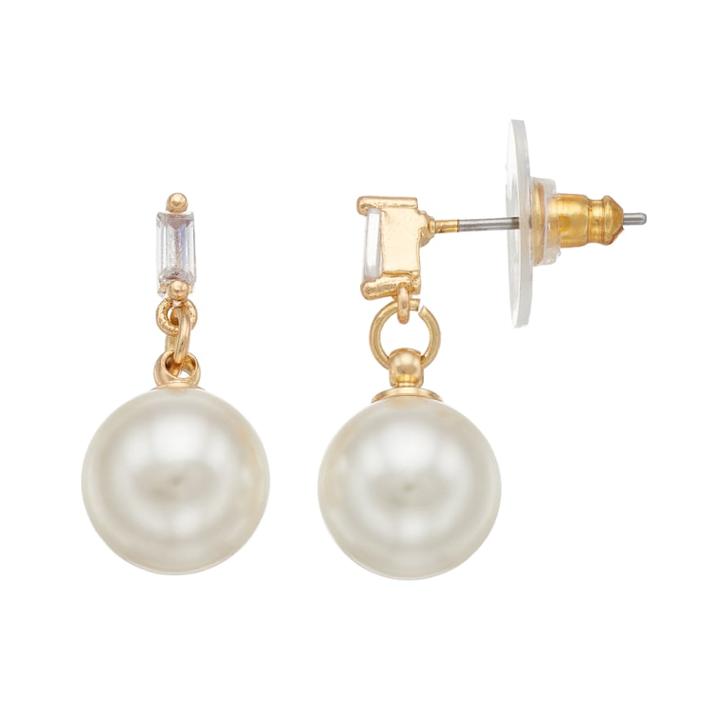 Lc Lauren Conrad Cubic Zirconia & Simulated Pearl Nickel Free Drop Earrings, Women's, White