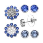 Crystal Colors Silver Tone Interchangeable Flower Jacket & Stud Earring Set - Made With Swarovski Crystals, Women's, Blue