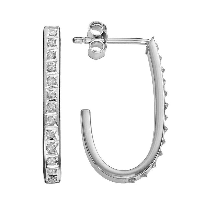 Diamond Mystique Platinum Over Silver Diamond Accent J-hoop Earrings, Women's, White