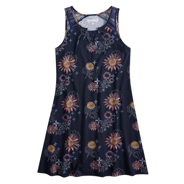 Girls 7-16 Mudd&reg; Printed Crochet Dress, Size: M/10, Blue (navy)