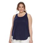 Plus Size Sonoma Goods For Life&trade; Lace-up Back Tank, Women's, Size: 2xl, Blue (navy)