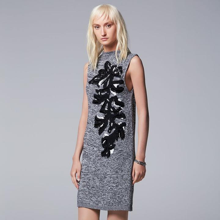 Women's Simply Vera Vera Wang Beaded Mockneck Sweaterdress, Size: Small, Grey Other