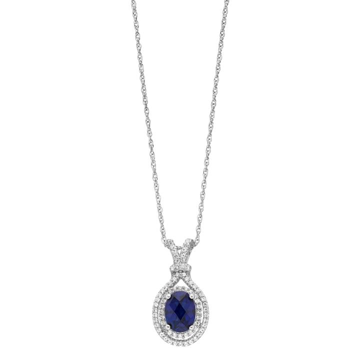 Sterling Silver Lab-created Blue Sapphire & White Sapphire Oval Halo Pendant, Women's, Size: 18
