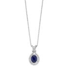 Sterling Silver Lab-created Blue Sapphire & White Sapphire Oval Halo Pendant, Women's, Size: 18