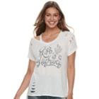 Juniors' Life Is A Highway Destructed Graphic Tee, Teens, Size: Xs, White