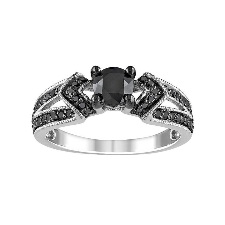 Black Diamond Chevron Engagement Ring In Sterling Silver (1 Ct. T.w.), Women's, Size: 5