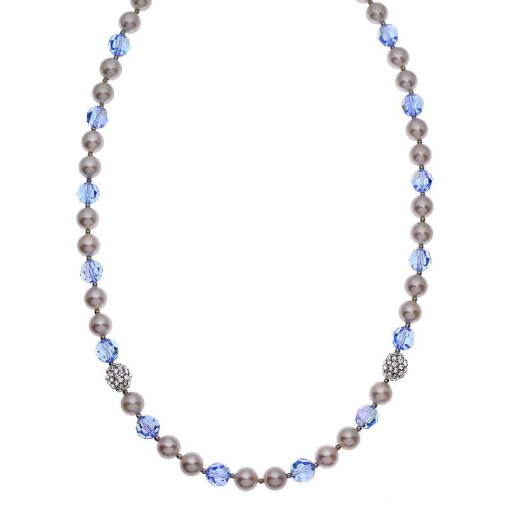 Crystal Avenue Silver-plated Crystal And Simulated Pearl Necklace - Made With Swarovski Crystals, Women's, Size: 20, Blue