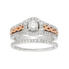 14k White Gold 1 Carat T.w. Igl Certified Diamond Halo Engagement Ring Set, Size: 7