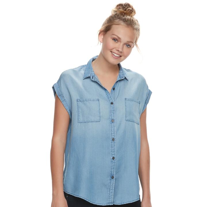 Juniors' So&reg; Chambray Button-front Top, Teens, Size: Small, Blue