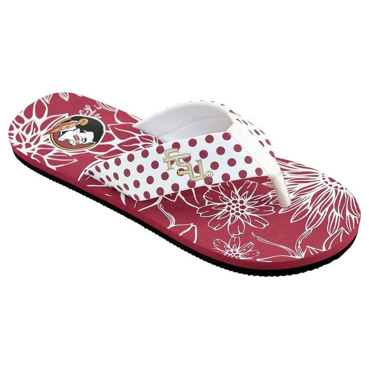 Women's College Edition Florida State Seminoles Floral Polka-dot Flip-flops, Size: Xl, White