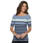Women's Croft & Barrow&reg; Button-shoulder Boatneck Elbow Sleeve Top, Size: Xl, Dark Blue